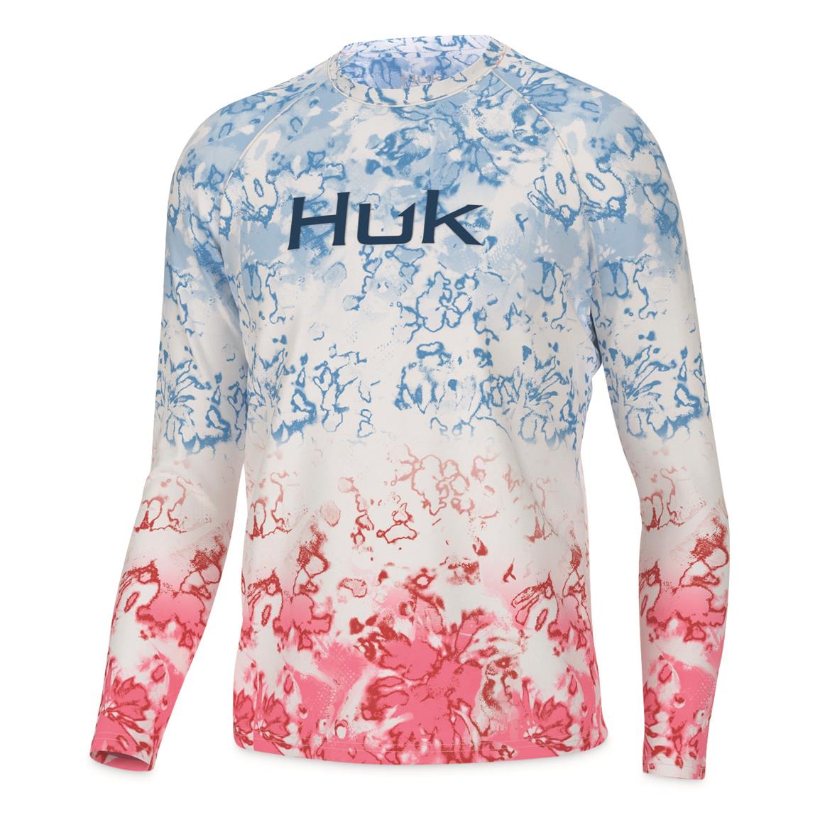 Huk Pursuit Fin Fade Long Sleeve Shirt, Crystal Blue