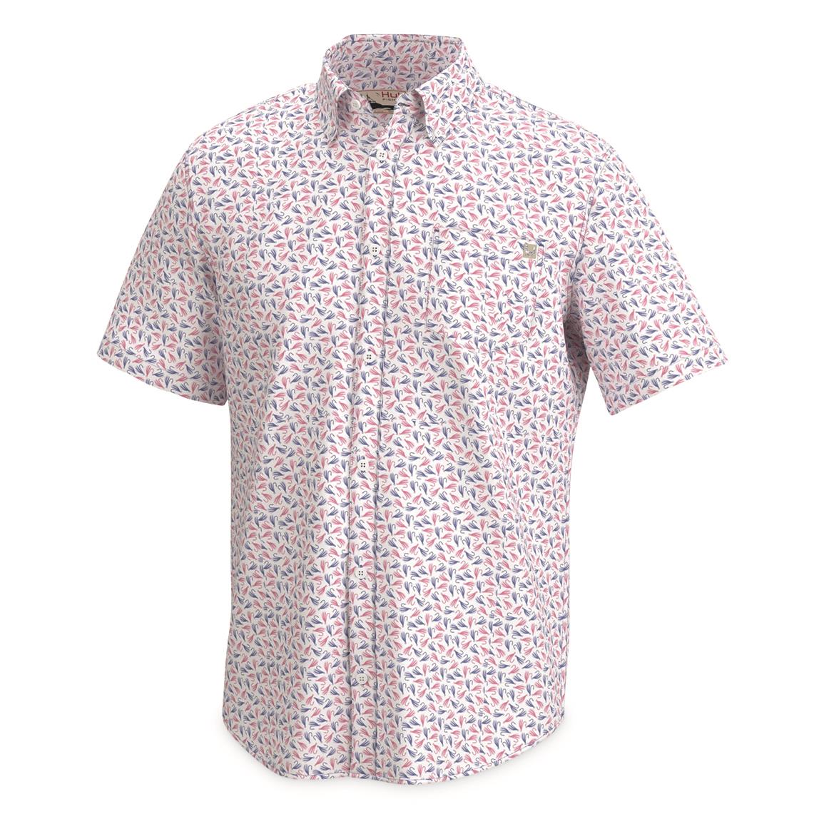 Huk Kona Jig Short Sleeve Button Up Shirt, Wedgewood