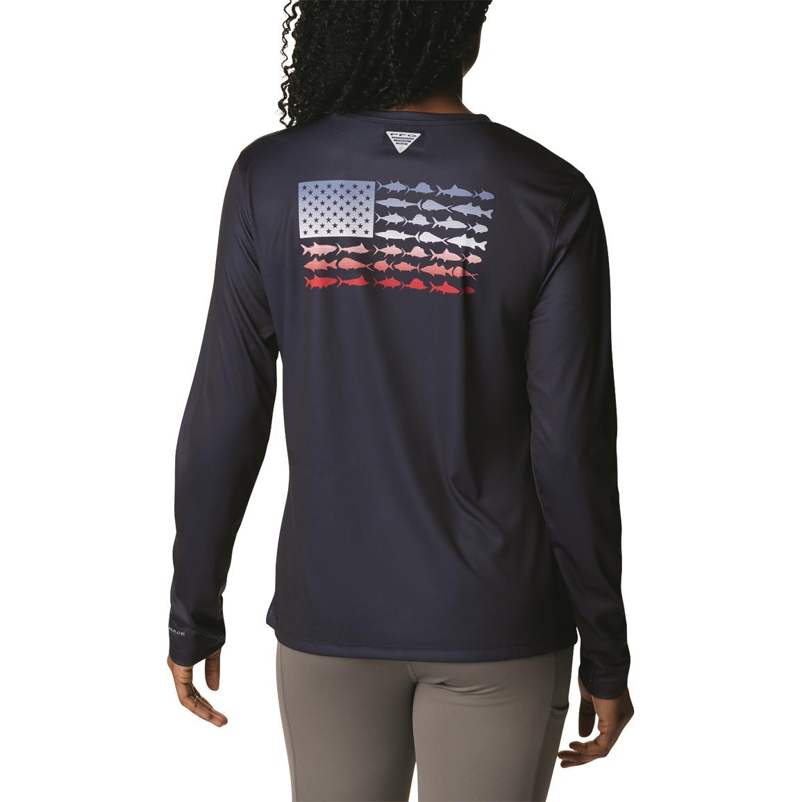 Columbia Women's Tidal Tee PFG Fish Flag Long Sleeve Shirt, Collegiate Navy