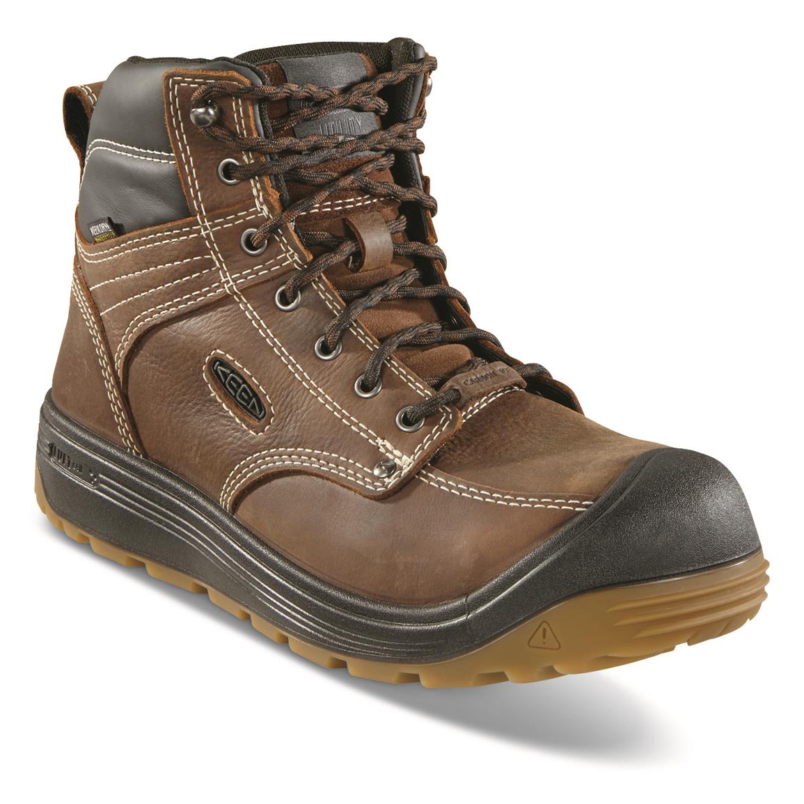 KEEN Utility Men's Fort Wayne 6" Waterproof Carbon-fiber Toe Work Boots, Dark Earth/gum