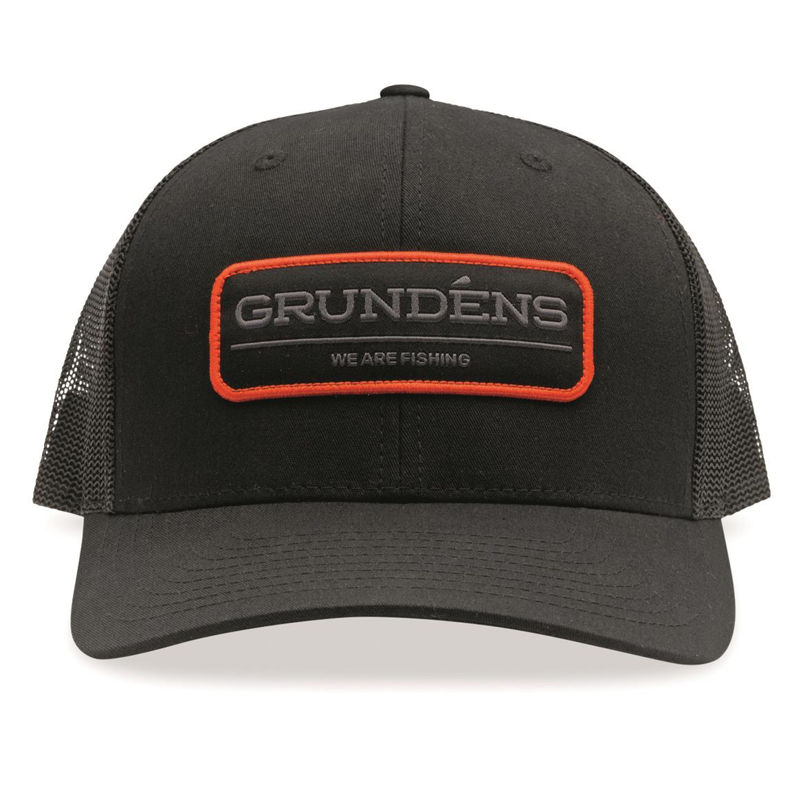 Grundens We Are Fishing Trucker Hat, Solid Black