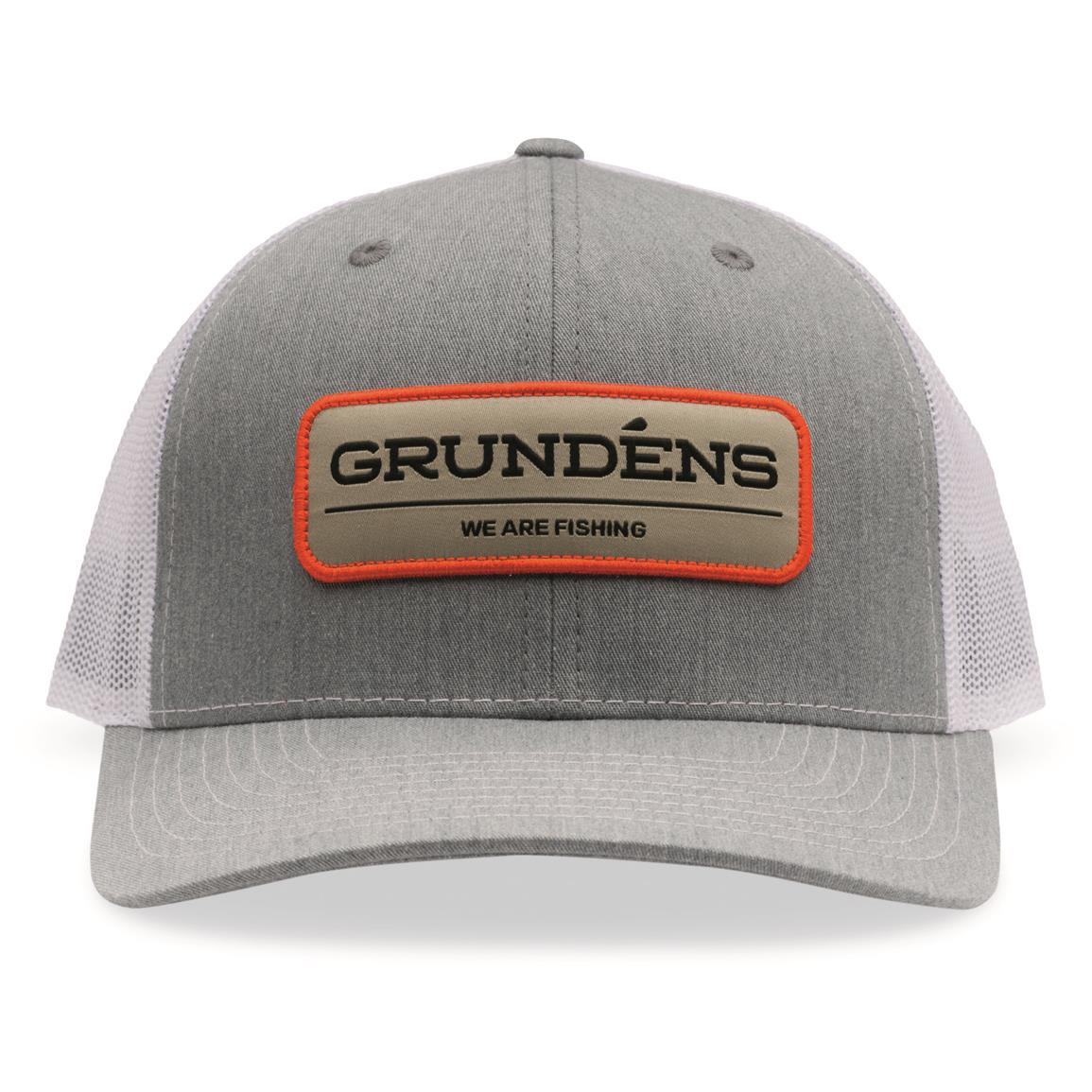 Grundens We Are Fishing Trucker Hat, Heather Grey/white