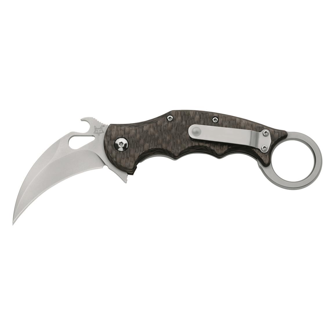Fox Knives FX-599 TICS Titanium Carbon Fiber Karambit Knife, Black