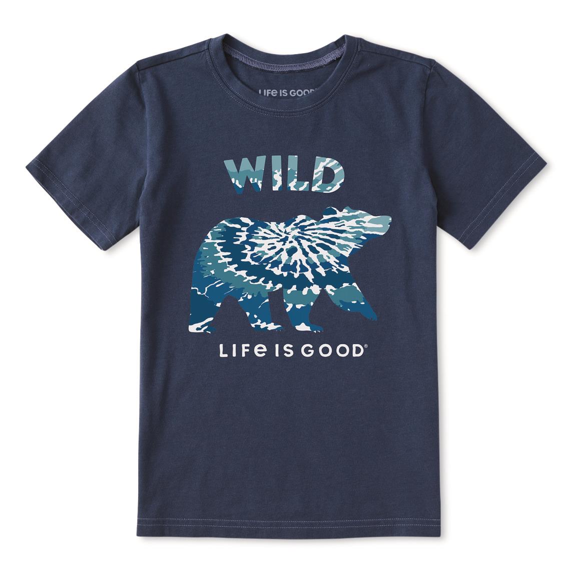 Life is Good Kids' Tie Dye Wild Bear Crusher Tee, Darkest Blue