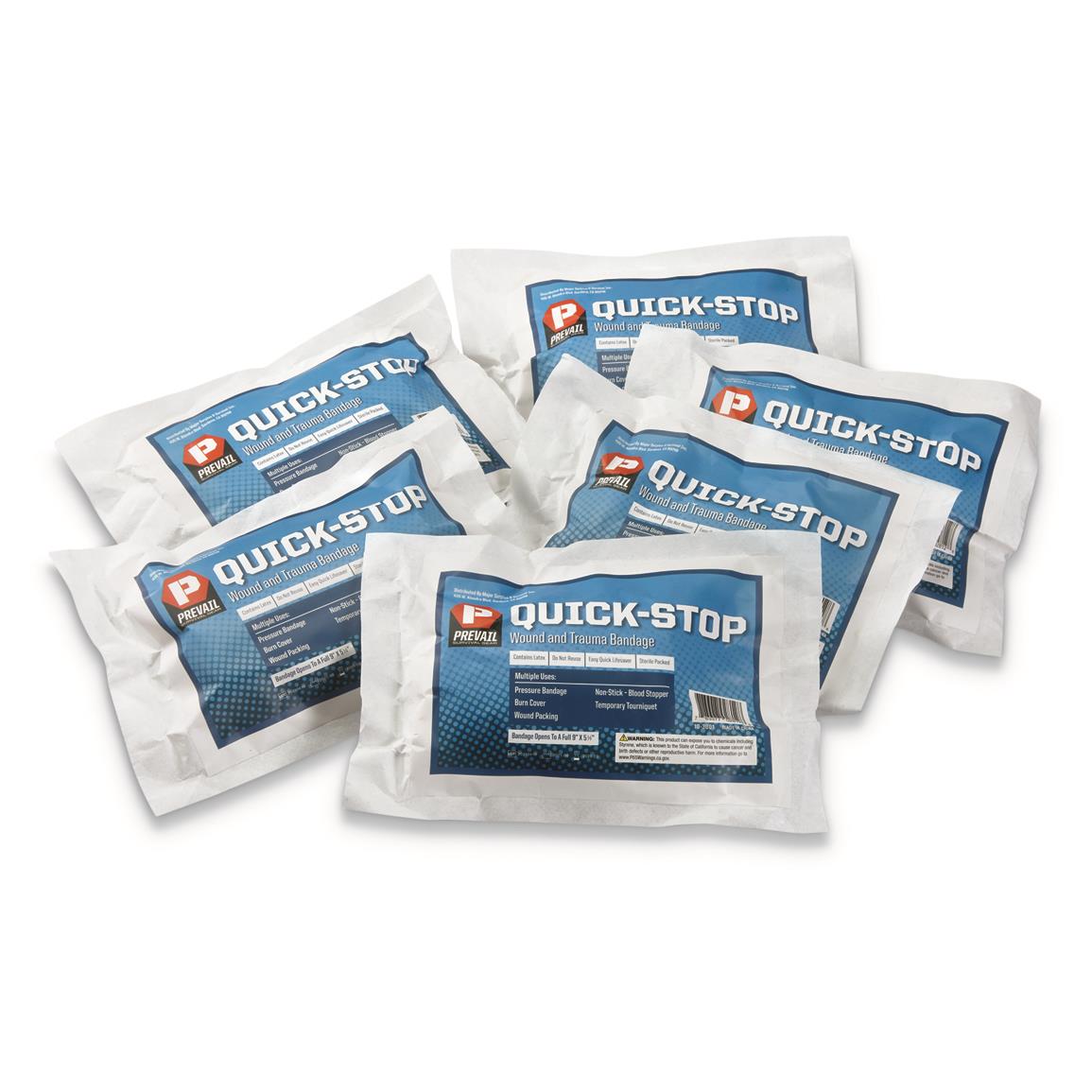 U.S. Municipal Surplus Prevail Quick-Stop Trauma Bandages, 6 Pack, New