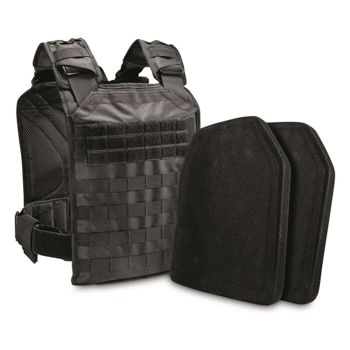 BulletSafe Tactical Plate Carrier Vest with NIJ Certified Level IV Body Armor Plates, Black