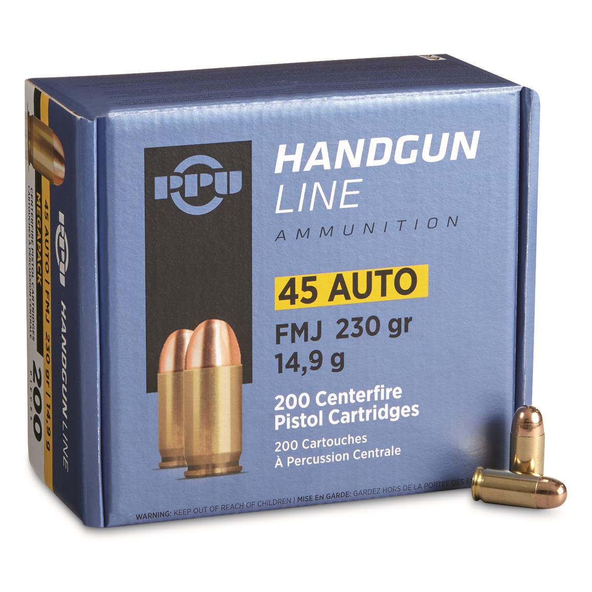 PPU Handgun Line, .45 ACP, FMJ, 230 Grain, 200 Rounds