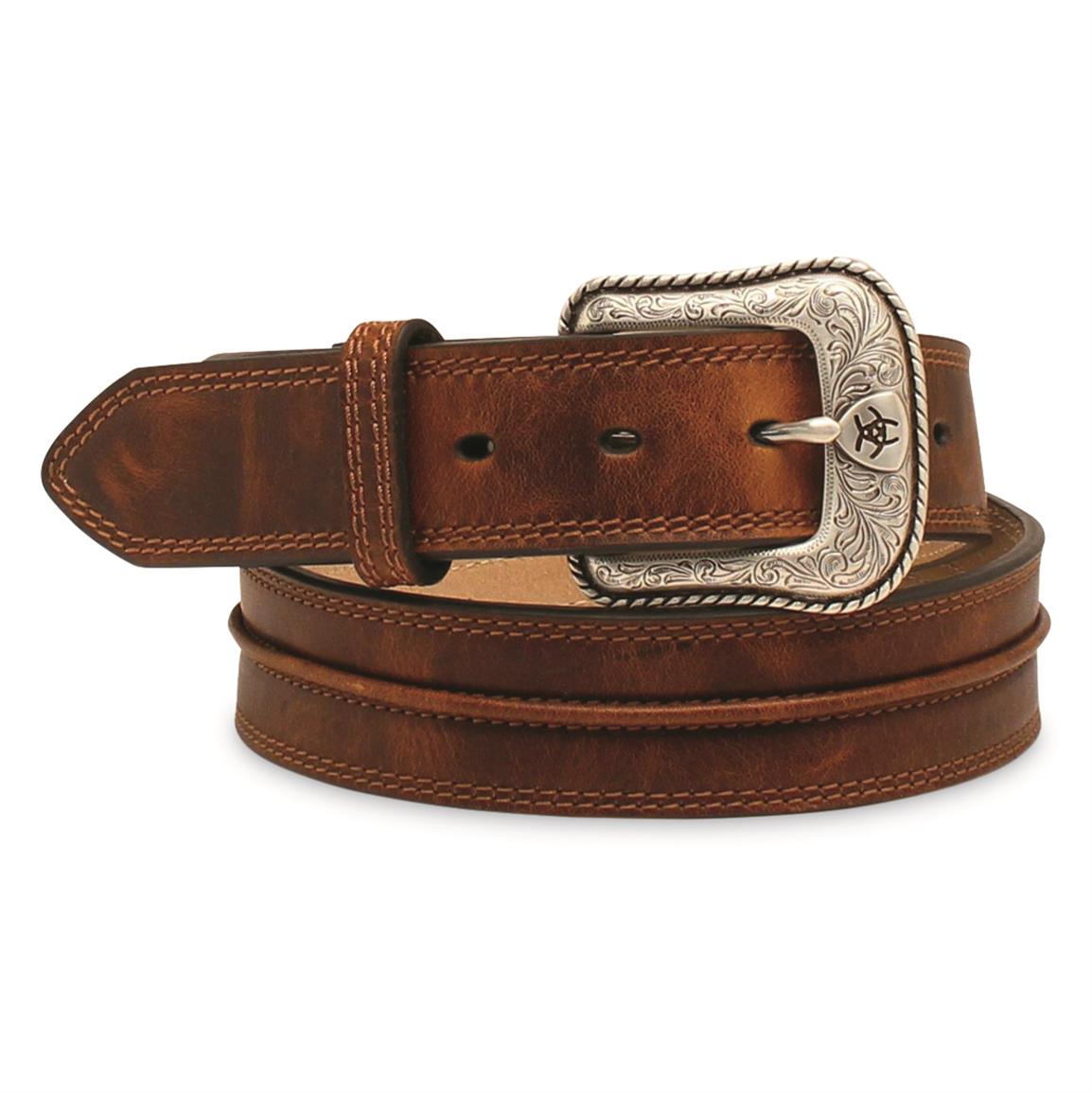 Ariat Belt with Center Piping, 1.5", Medium Brown