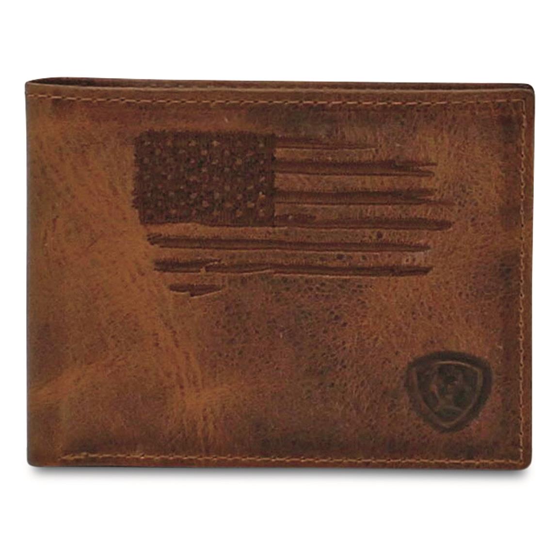 Ariat Scratch Flag Bifold Wallet, Brown