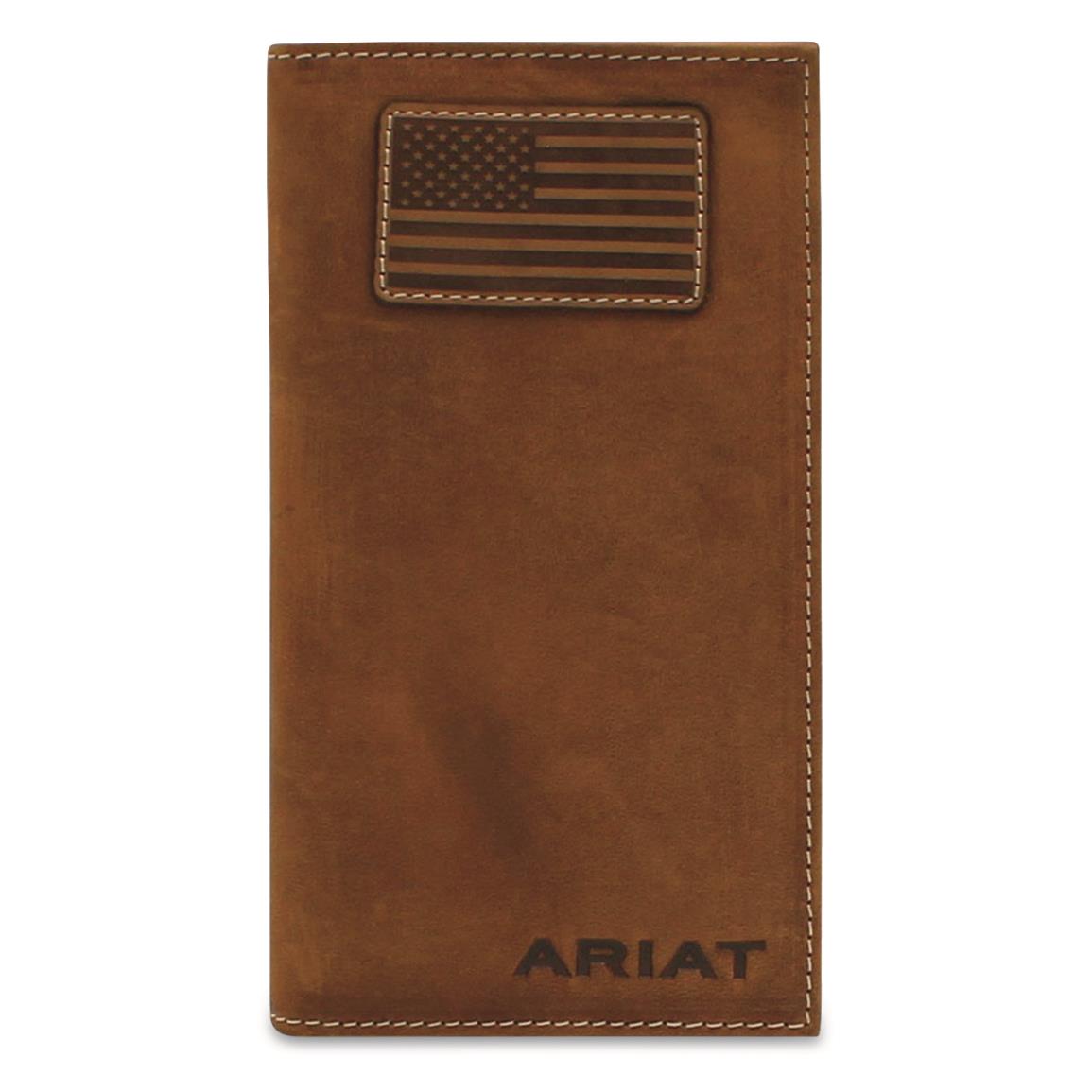 Ariat Flag Patch Rodeo Wallet, Medium Brown
