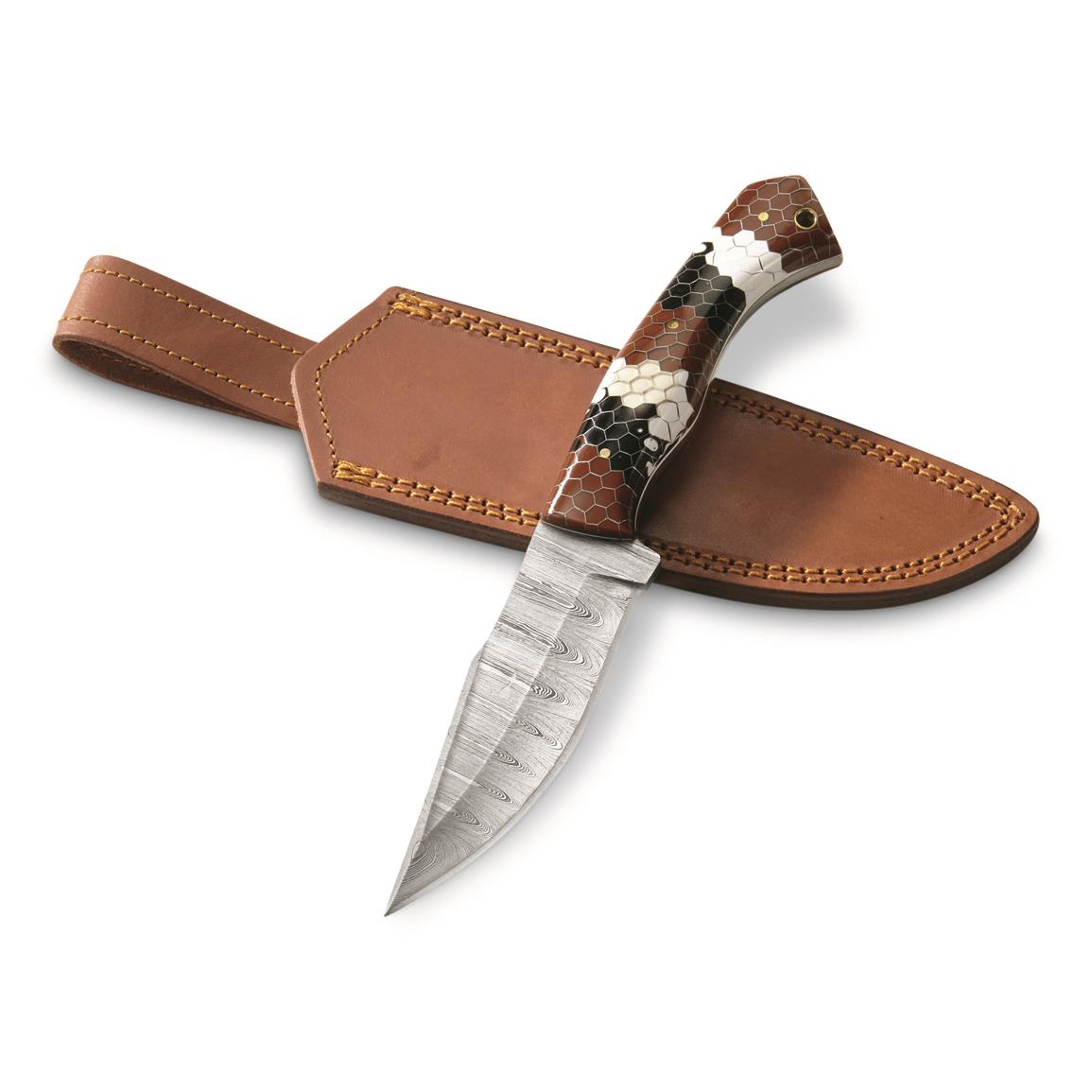 SZCO Texas Rattler Damascus Fixed Blade Knife