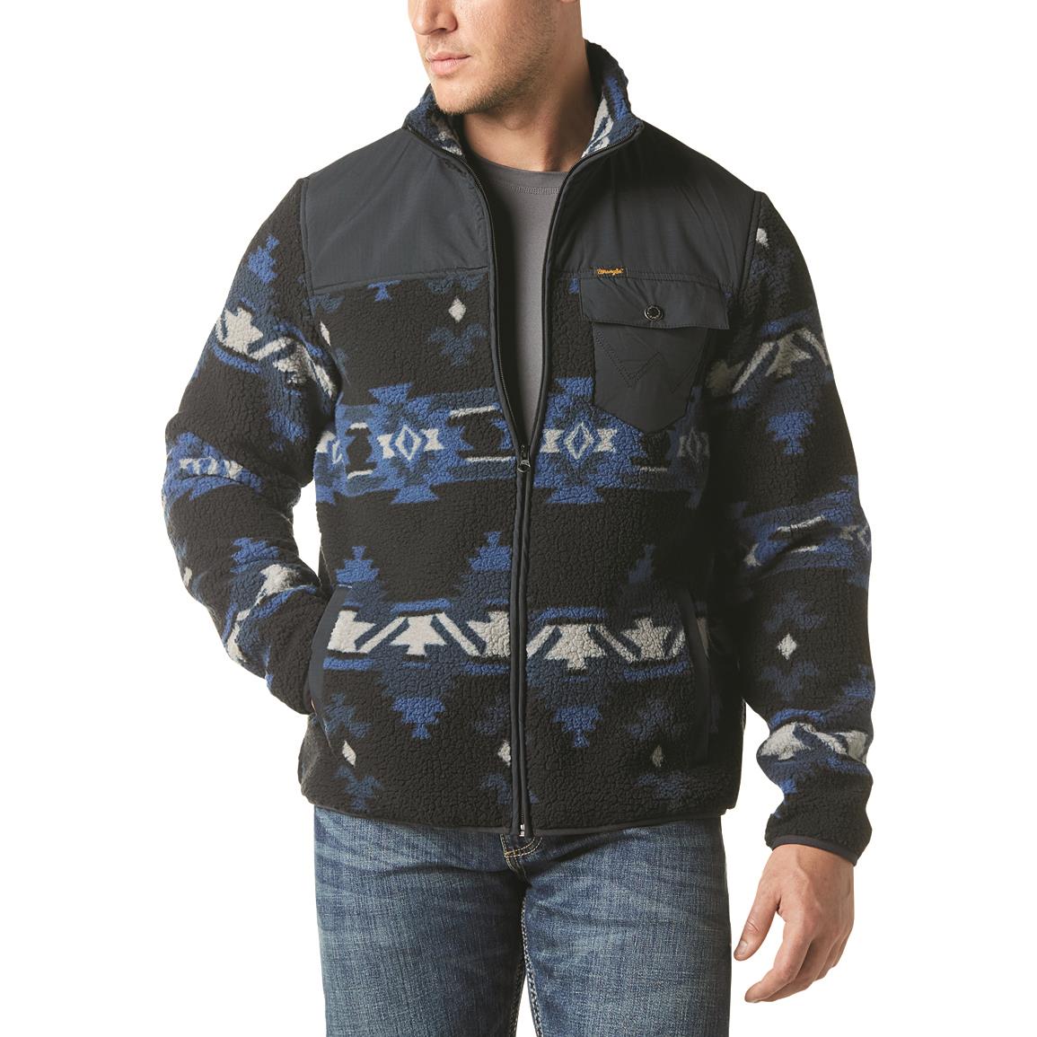 Wrangler Men's Mixed Sherpa Full Zip Jacket, Ensign Blue