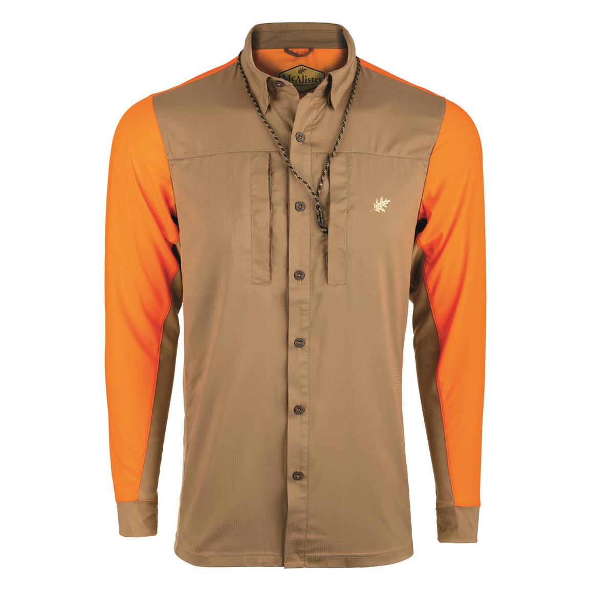 Drake Men's EST Performance Hybrid Upland Shirt, Blaze Orange/khaki