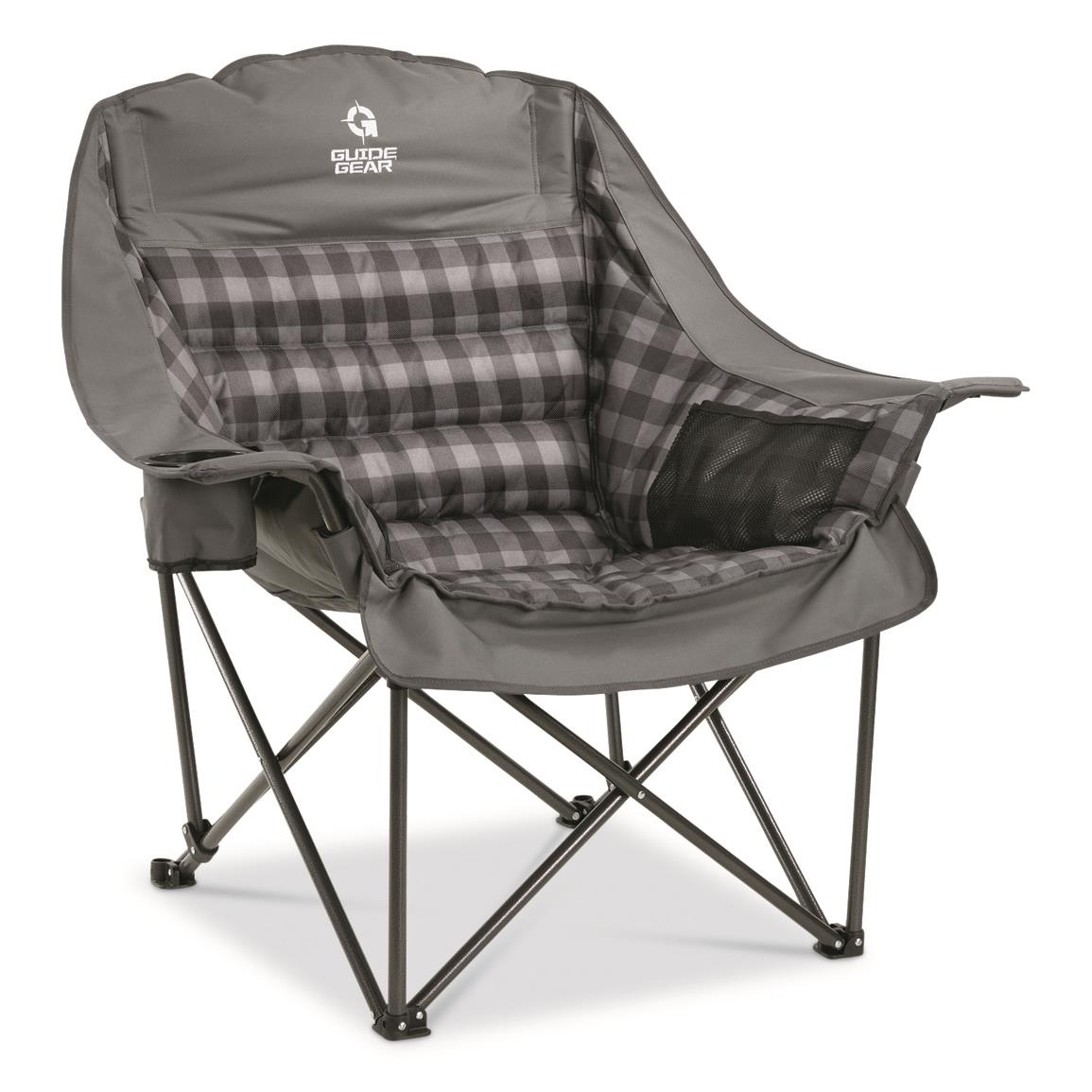 Guide Gear Oversized XL Comfort Padded Camping Chair, 400-lb. Capacity., Gray Plaid