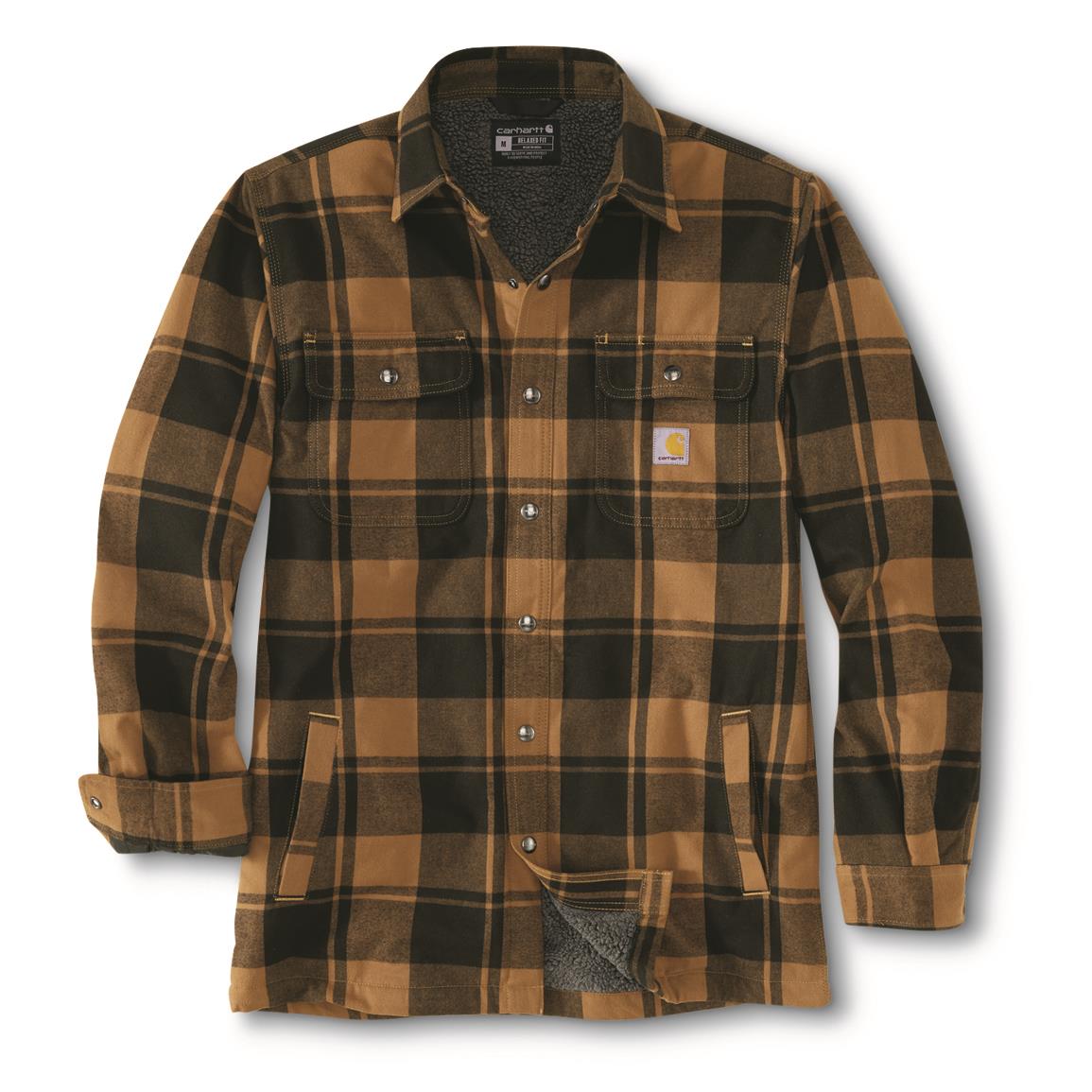 Carhartt Men's Relaxed Fit Flannel Sherpa-Lined Shirt Jacket, Carhartt® Brown