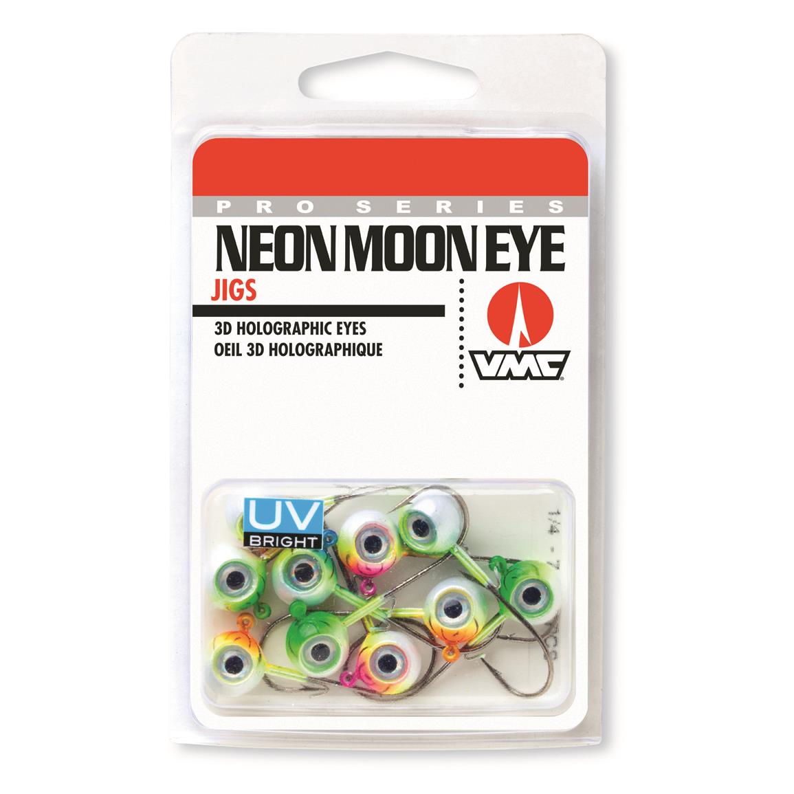 VMC UV Neon Moon Eye Jigs, 10 Pack, Assorted