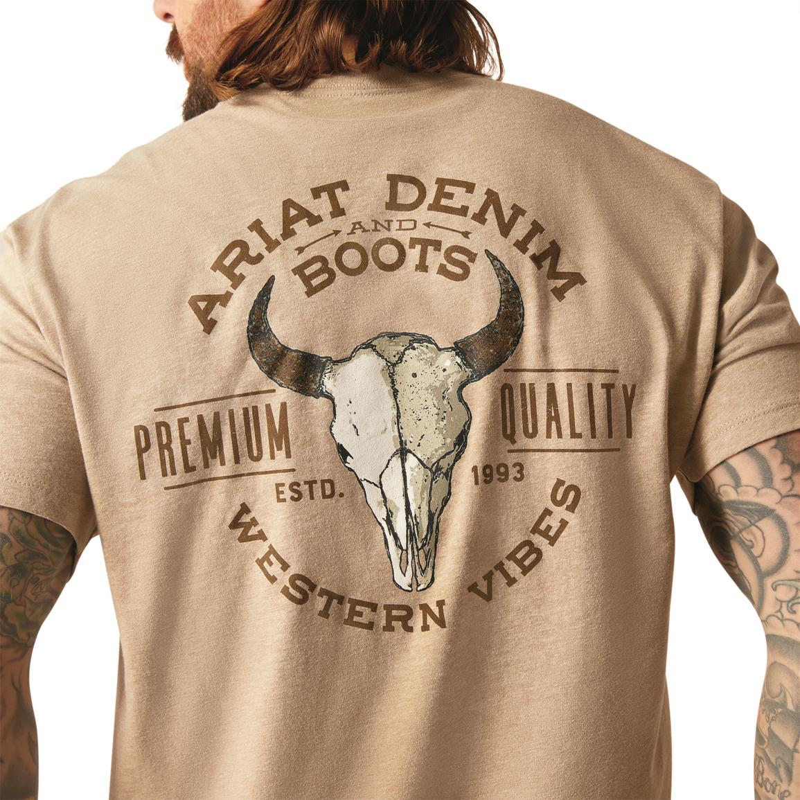 Ariat Men's Bison Skull Short Sleeve T-Shirt, Oatmeal Heather