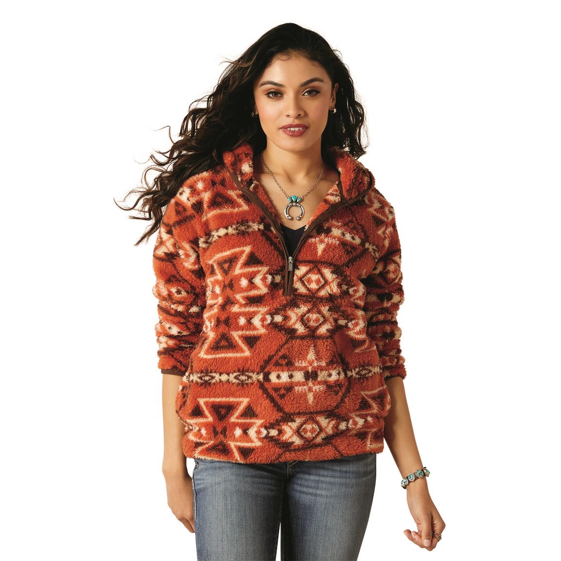 Ariat Women's REAL Berber Pullover Hooded Sweatshirt, Burnt Brick Print