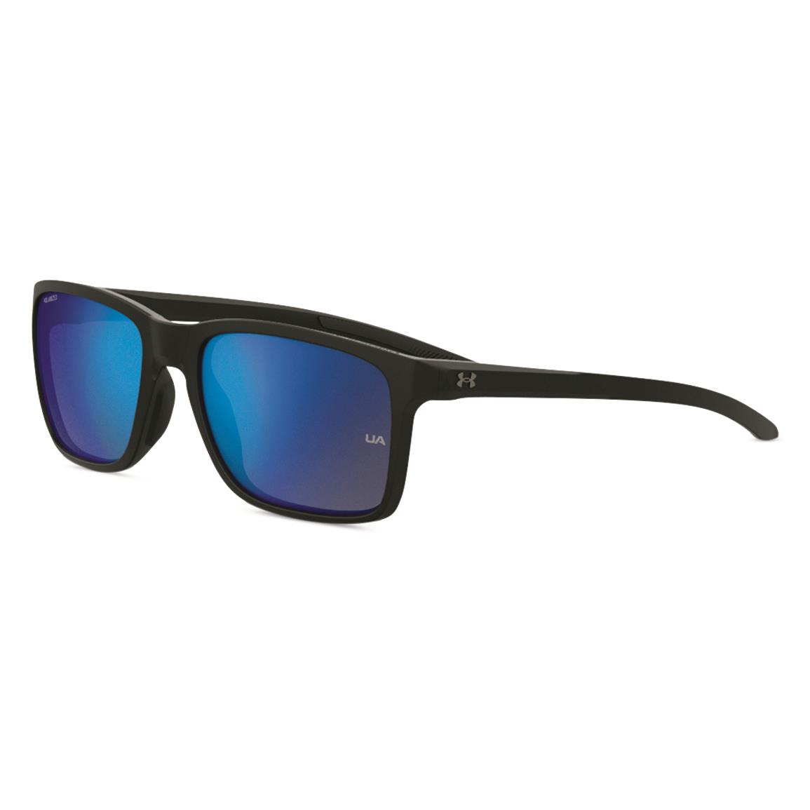 Under Armour Hustle Mirror Sunglasses, Matte Black/blue Mirror