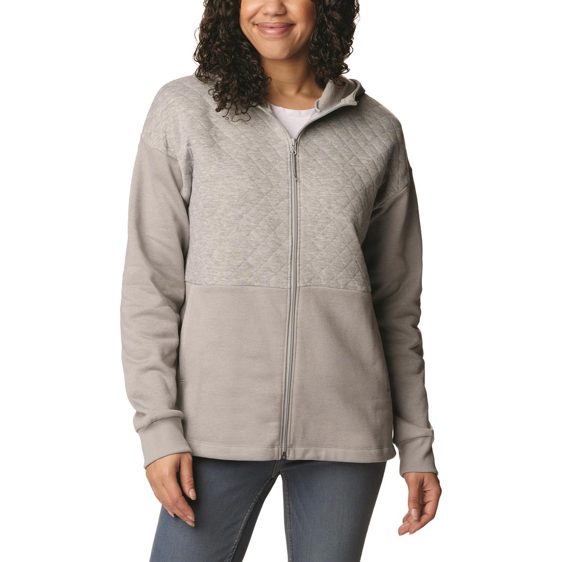 Columbia Women's Hart Mountain Quilted Hooded Full-zip Sweatshirt, Light Gray Heather