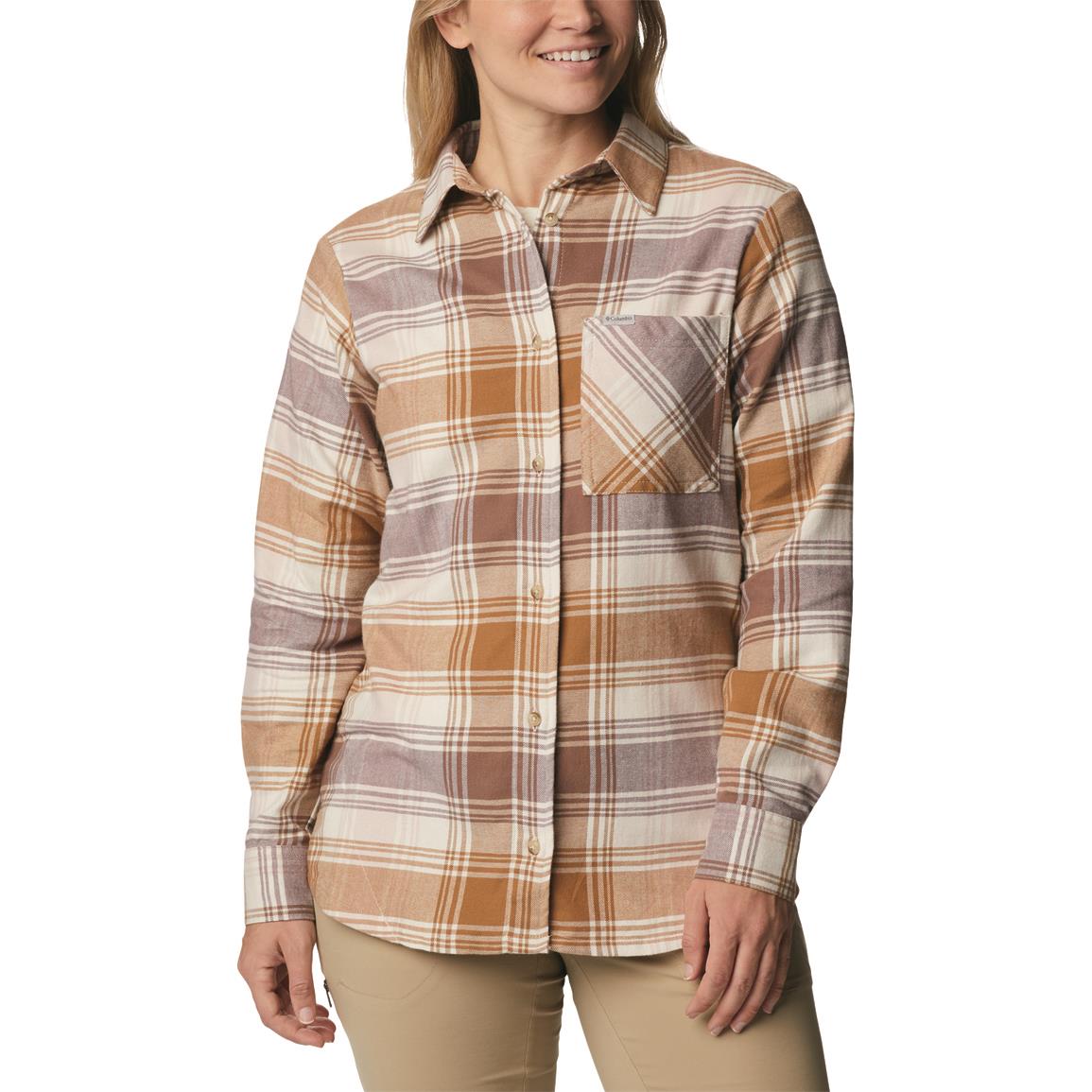 Columbia Women's Calico Basin Flannel Shirt, Dusty Pink Dimensional Buffalo