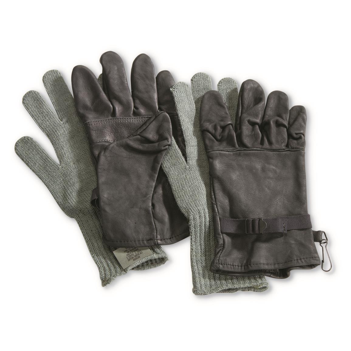 U.S. Military Surplus D3A Leather Gloves with Wool Liners, New, Black