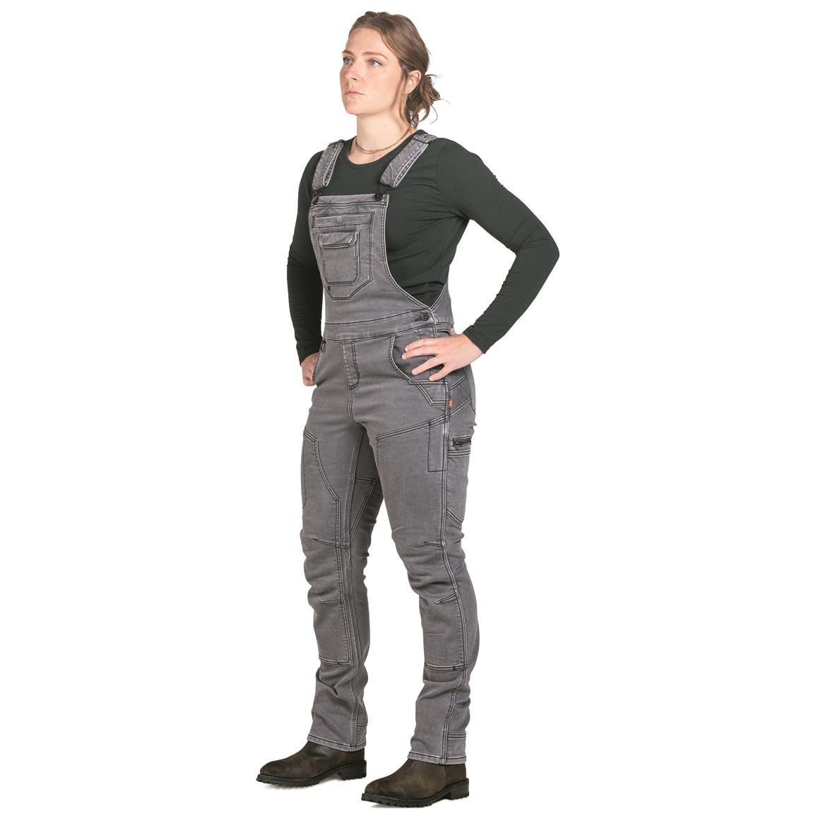 Dovetail Women's Freshley Dropseat Thermal Overalls, Grey Thermal Denim