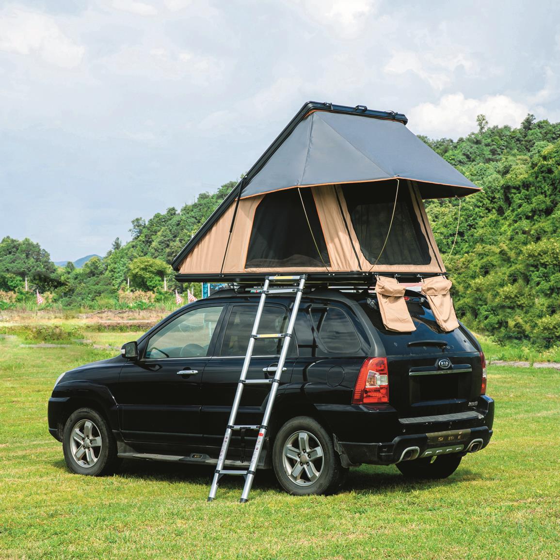 Trustmade Scout MAX Hard Shell Rooftop Tent with Roof Rack, Black/beige
