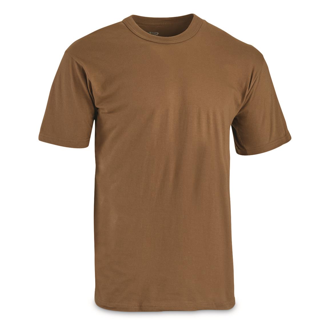 U.S. Military Surplus 100% Cotton Short Sleeve T-Shirts, 4 pack, New, Brown