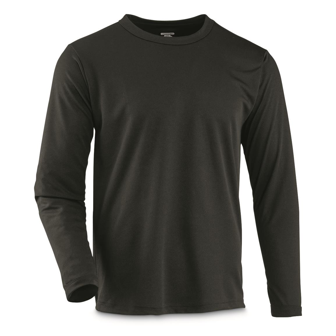 U.S. Military Surplus Midweight Long Sleeve Base Layer Shirt, New, Black
