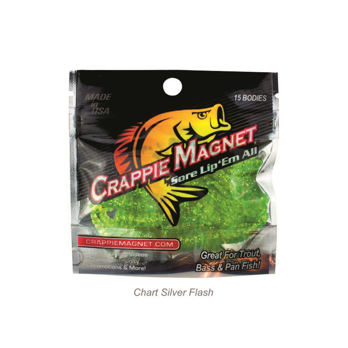 Leland's Lures Crappie Magnet Soft Bait, Chartreuse/Silver Glitter