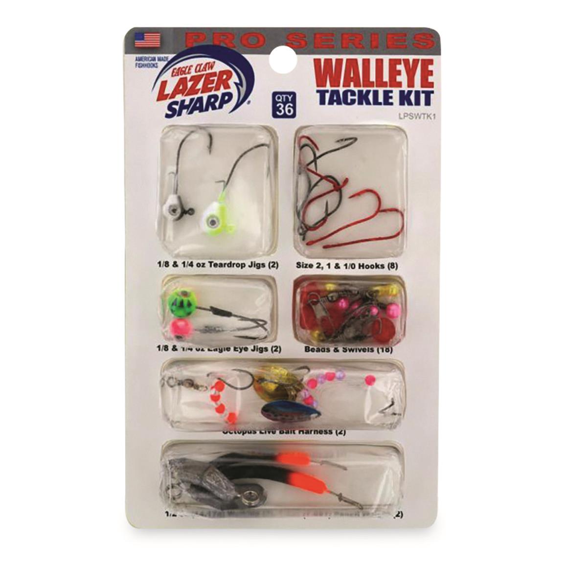 Eagle Claw Lazer Sharp Walleye Tackle Kit, 36 Pieces - 734323, Tackle Kits  at Sportsman's Guide