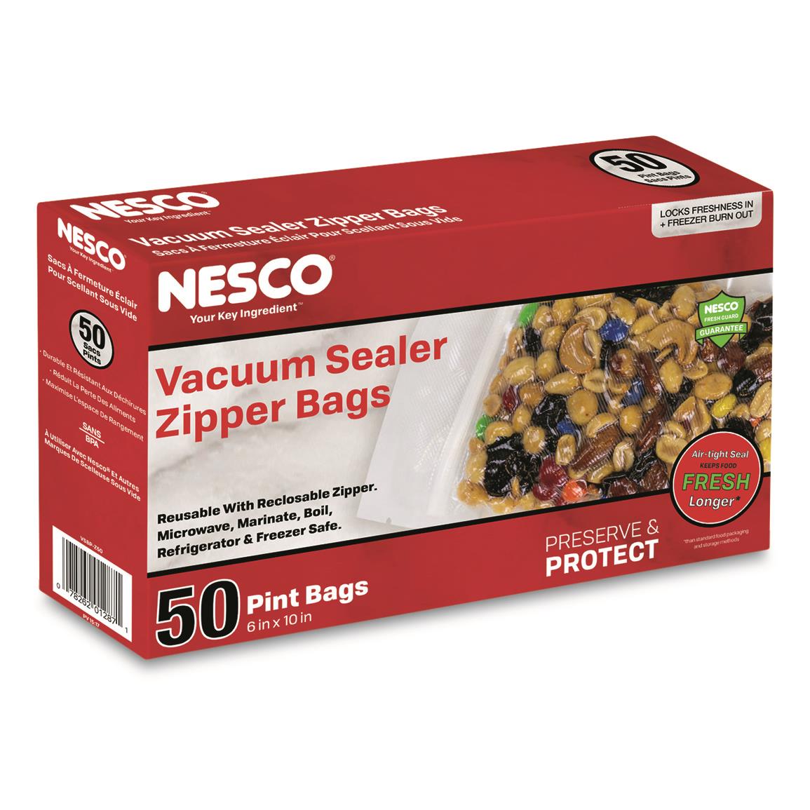 NESCO Vacuum Sealer 6 x 10" Zipper Bag, Pint Size, 50