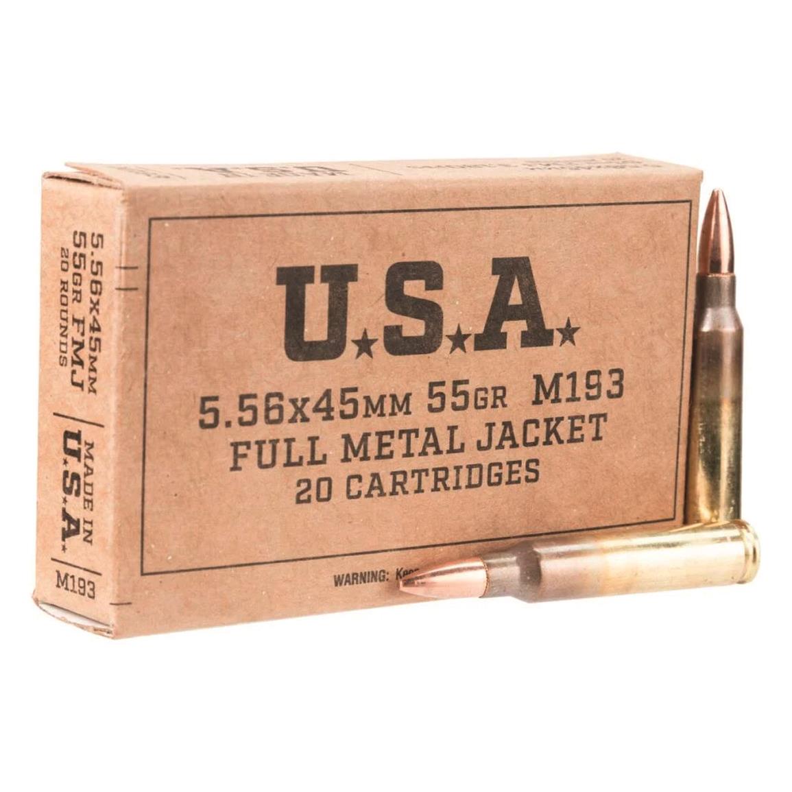 Winchester Ammunition, 5.56x45mm NATO, M193 FMJ, 55 Grain, 20 Rounds