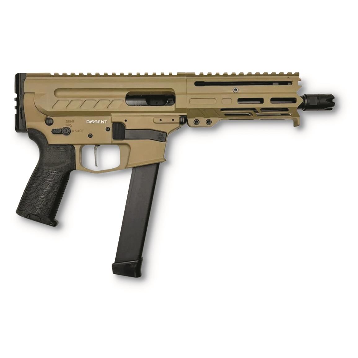 CMMG Dissent MkGs AR-style Pistol, Semi-auto, 9mm, 6.5" BBL, Coyote Tan, 33+1, Glock Mags