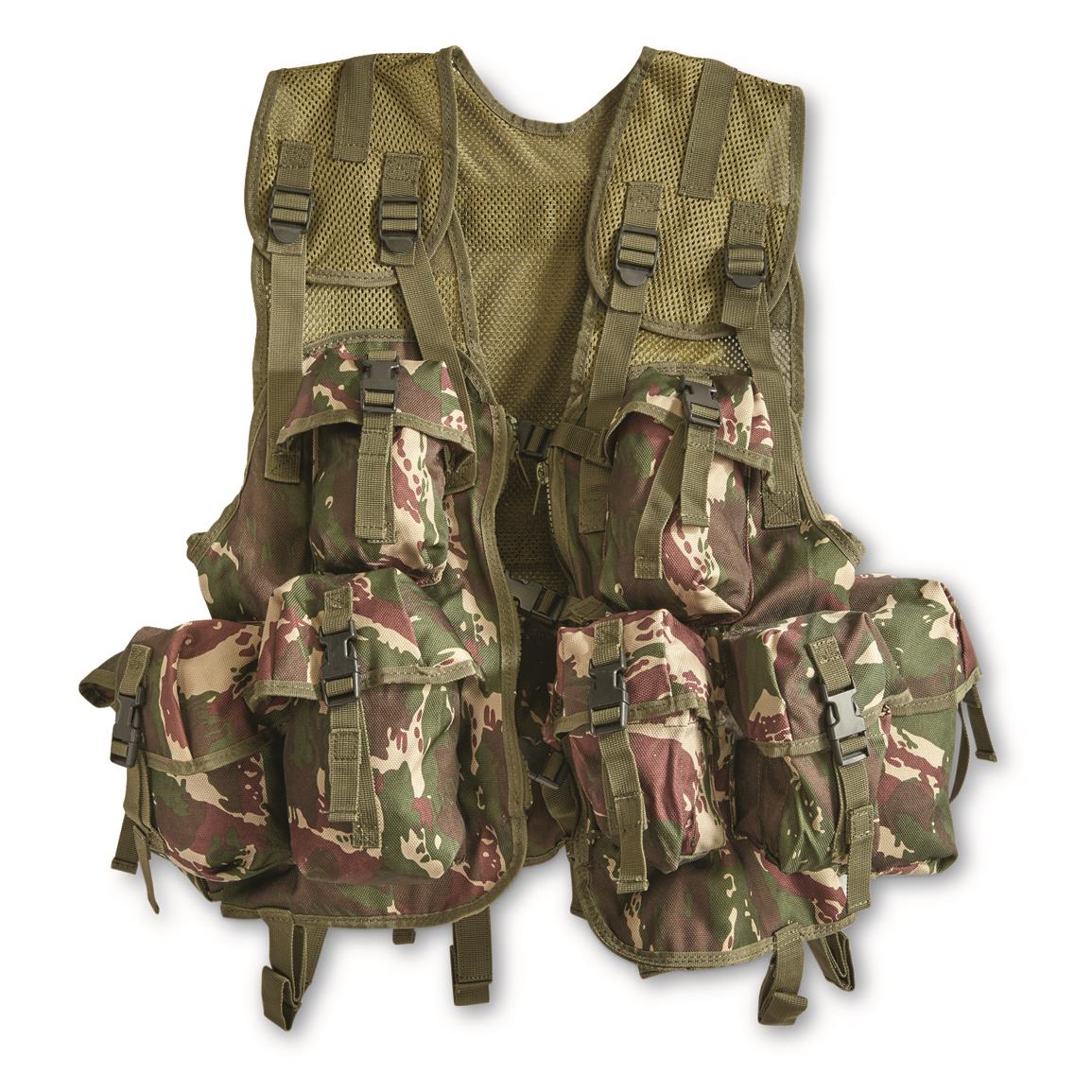Kenyan Military Surplus Load Bearing Vest, Lizard Camo, New, Woodland