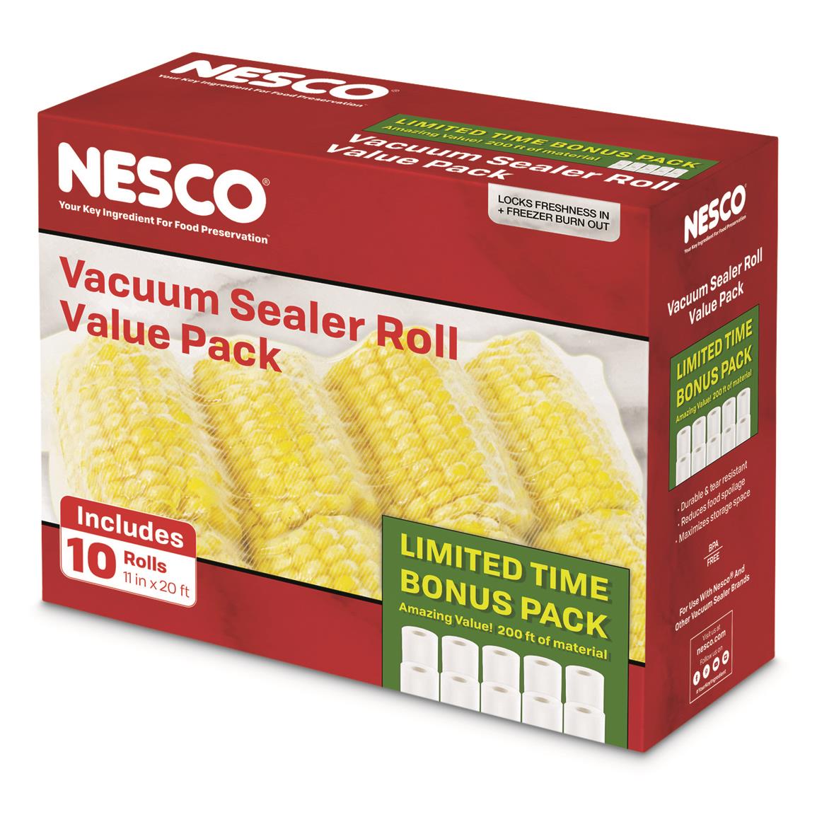 NESCO 11” x 20’ Vacuum Sealer Rolls Value Pack, 10 Rolls 735684