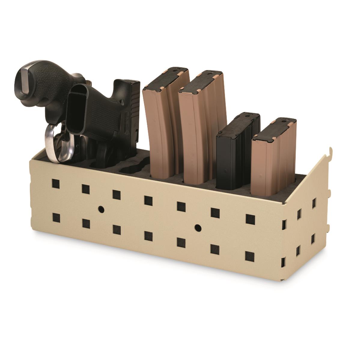 Removable foam insert cradles handgun and rifle magazines, or removes for larger items like binoculars, tools, etc.
