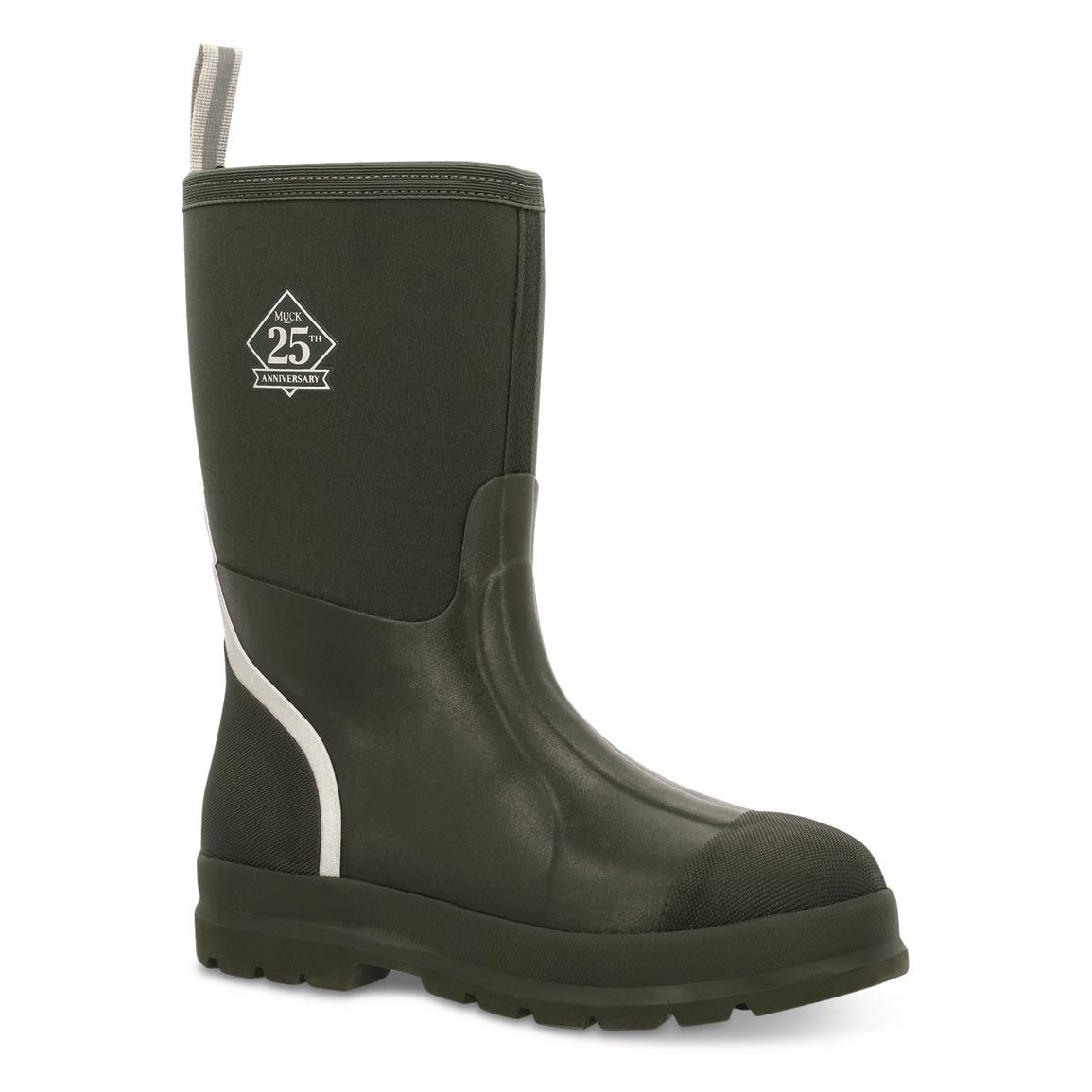 Muck Men's 25th Anniversary Chore Mid Rubber Boots, Green/silver