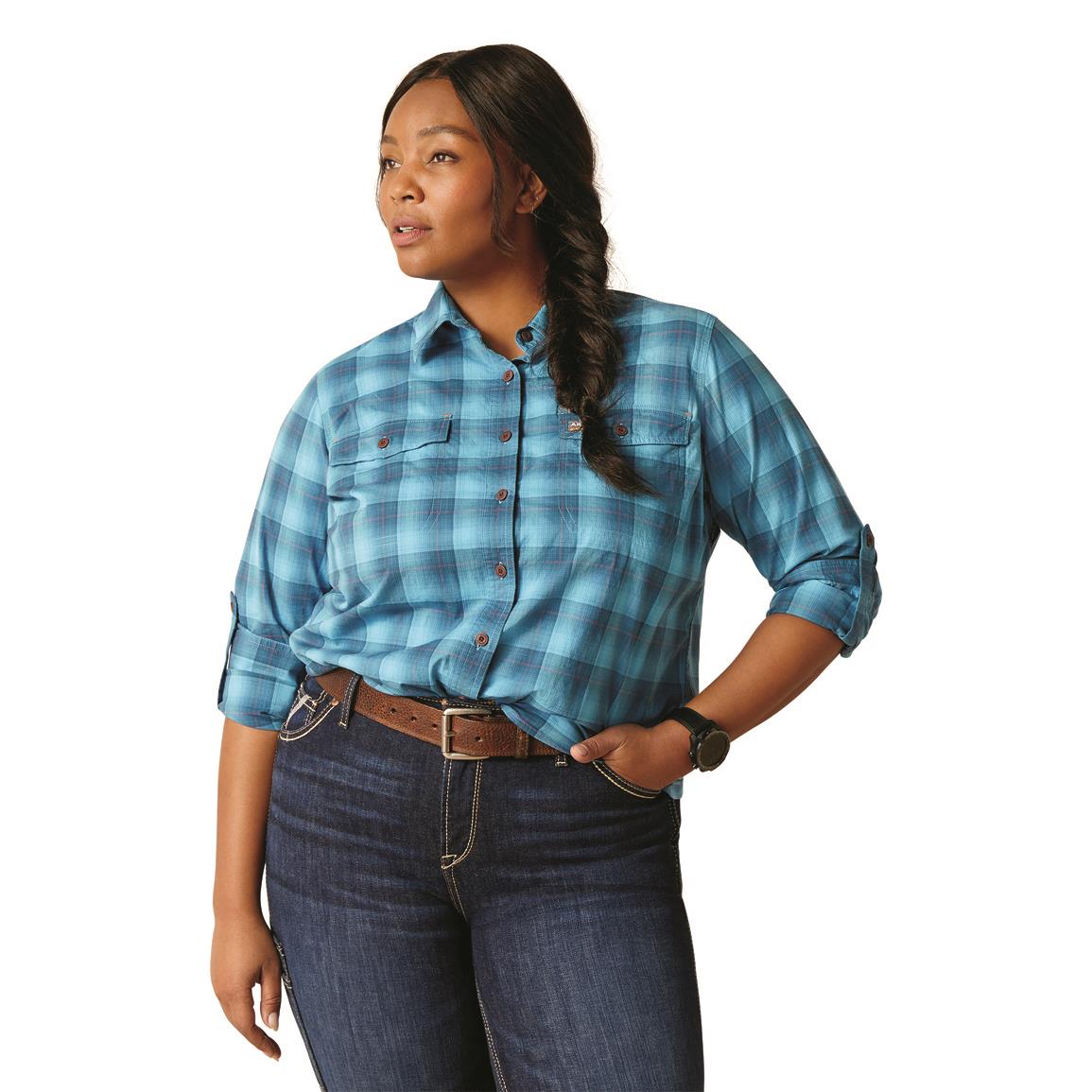 Ariat Women's Rebar Made Tough VentTEK Durastretch Long Sleeve Work Shirt, Prominent Blue Plaid