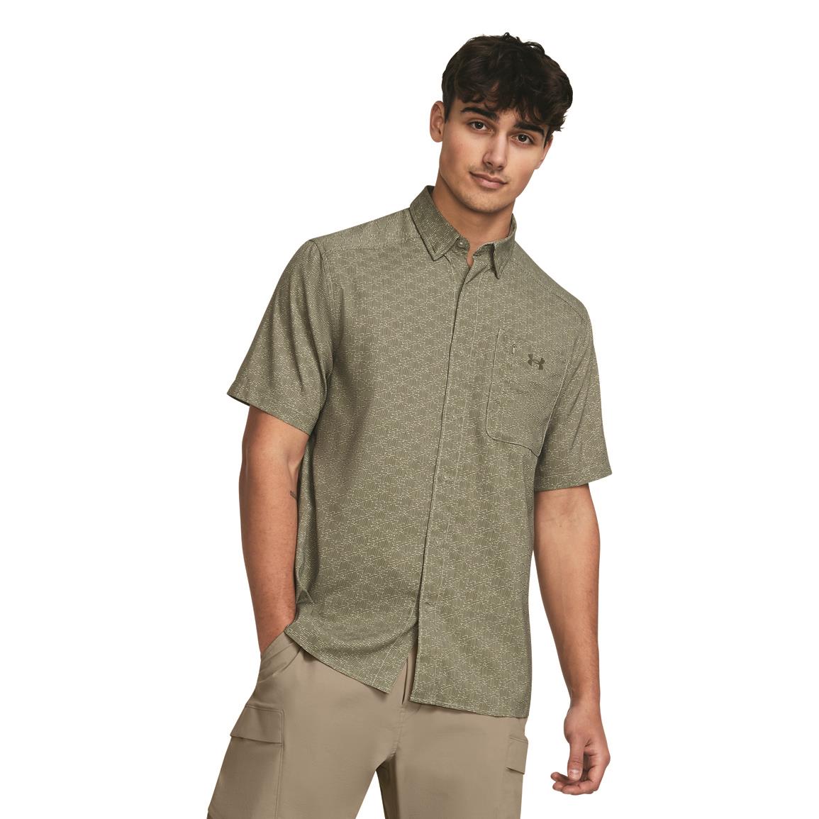 Under Armour Men's Dockside Novelty Short Sleeve Woven Shirt, Grove Green/marine Od Green