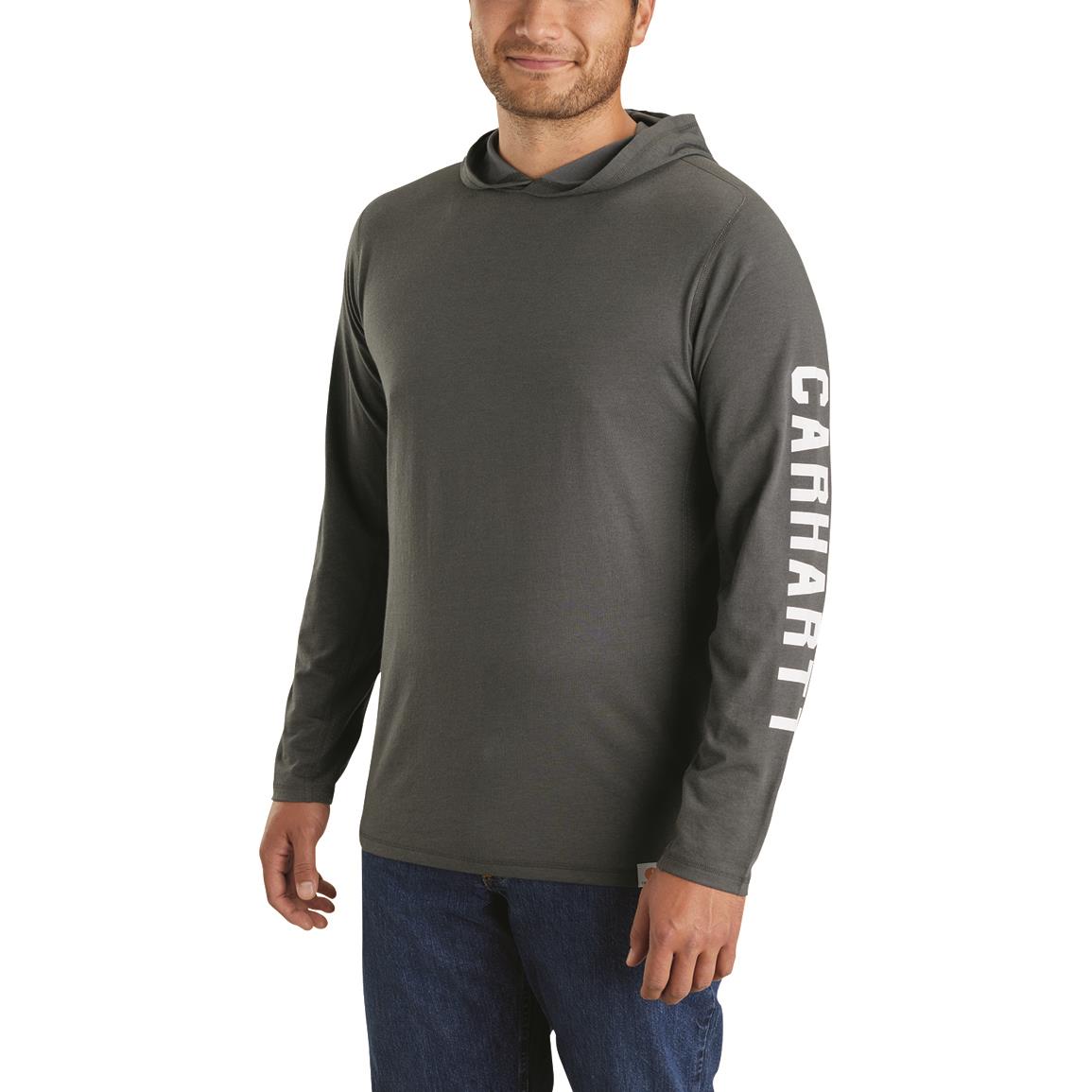 Carhartt Men's Force Relaxed Fit Midweight Long-Sleeve Logo Graphic Hooded T-Shirt, Carbon Heather
