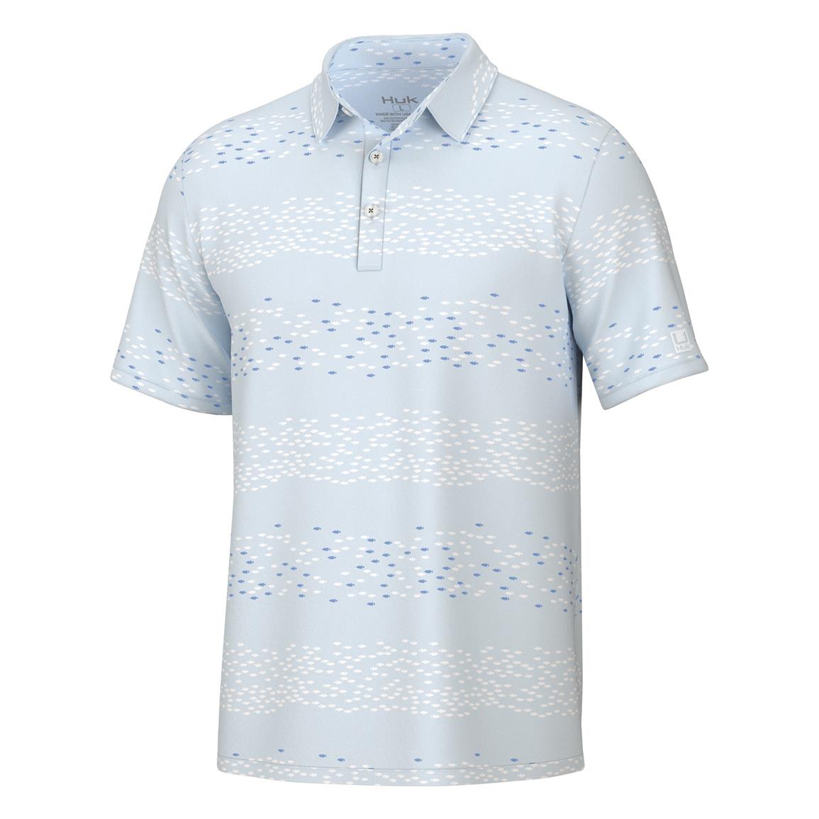 Huk Men's Pursuit Up Stream Printed Polo, Ice Water