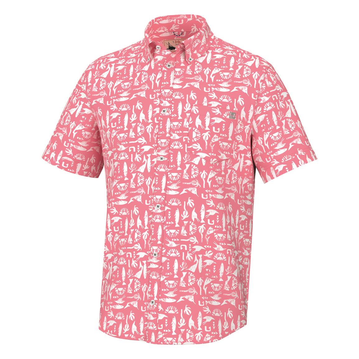 Huk Men's Batiki Kona Button-Down Shirt, Sunwashed Red