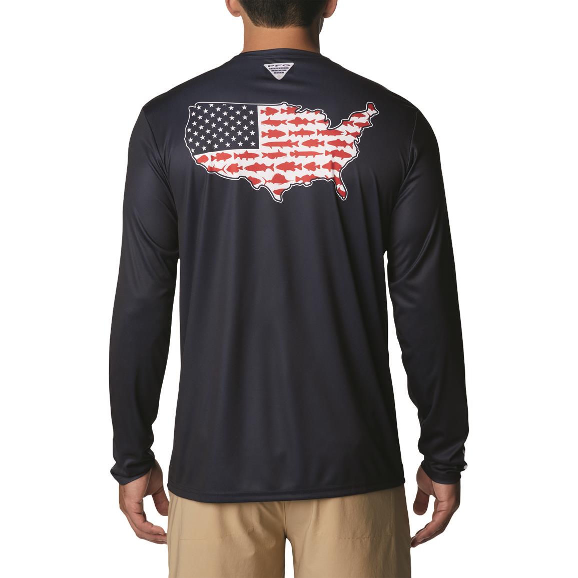 Columbia Men's PFG Terminal Tackle Statetriot Long Sleeve Shirt, Collegiate Navy/white Usa