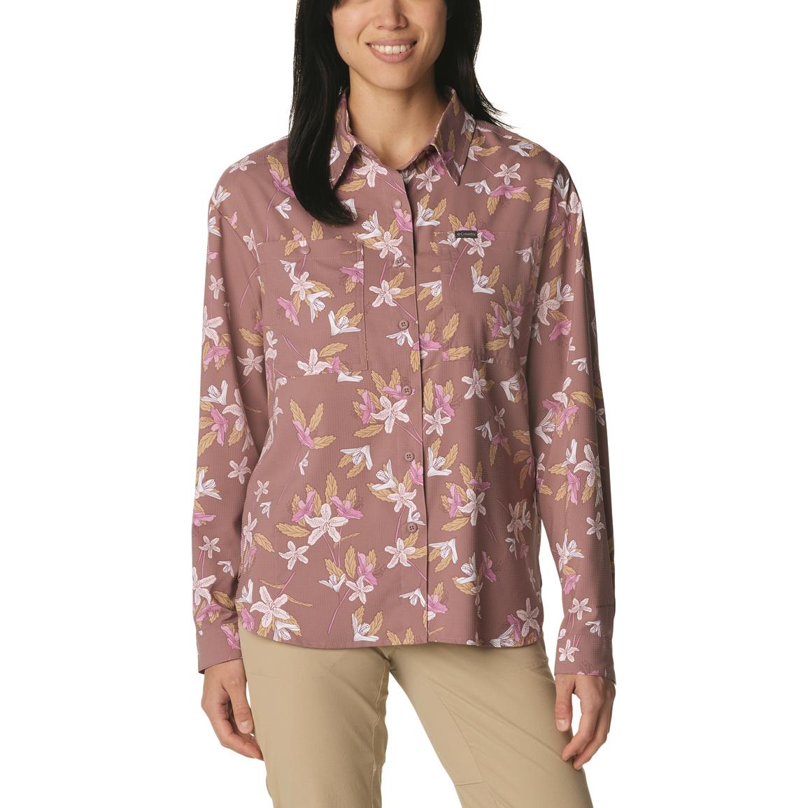 Columbia Women's Silver Ridge Utility Patterned Long Sleeve Shirt, Fig Tiger Lilies