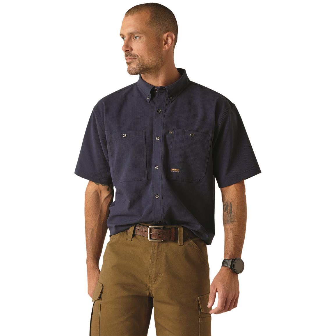 Ariat Men's Rebar Made Tough 360 AirFlow Short Sleeve Work Shirt, Navy