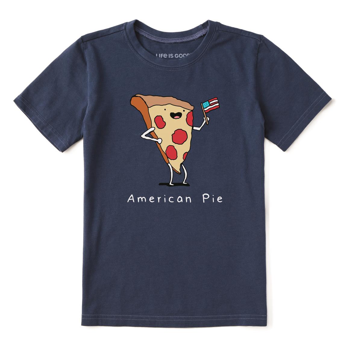 Life is Good Kids' American Pizza Pie Crusher Short Sleeve, Darkest Blue