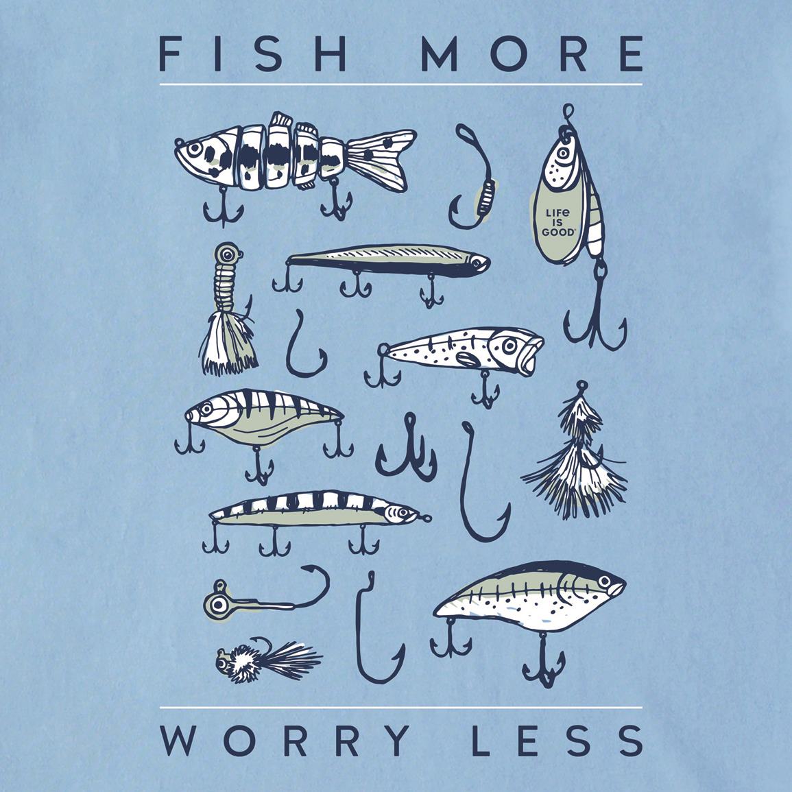 Life Is Good Men's Fish More Worry Less Short Sleeve Tee, Cool Blue