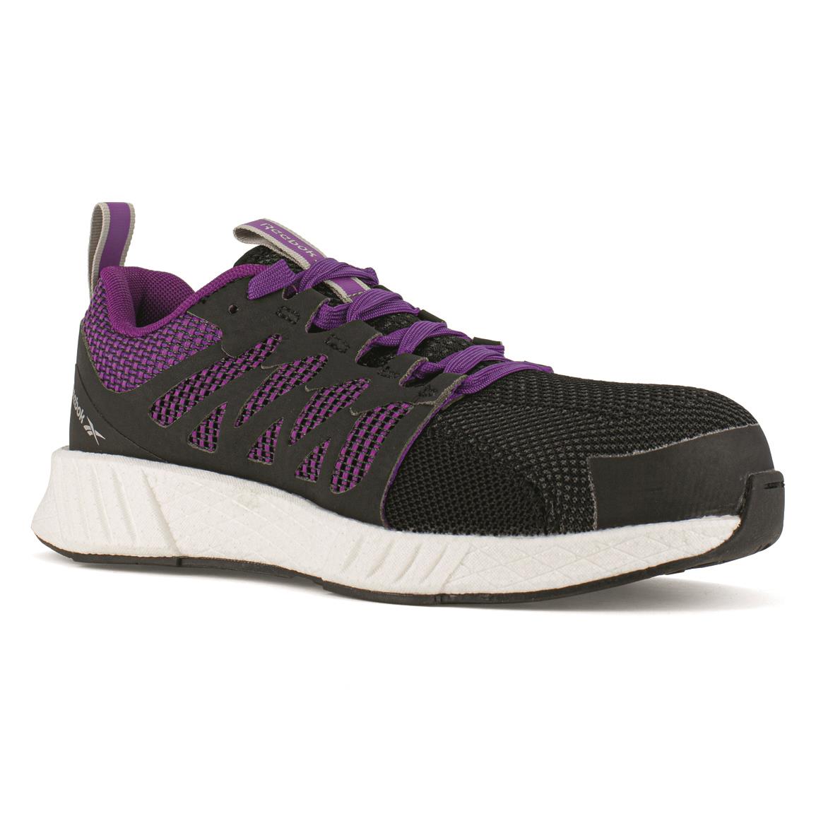 Reebok Women's Fusion Flexweave Comp Toe Athletic Work Shoes, Black/Purple